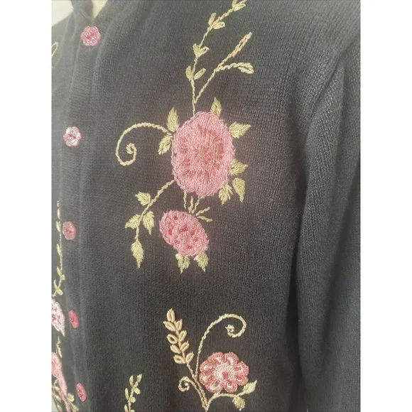 Storybook Knits Cardigan Sweater 1X HSN Flowers Embroidery Beaded Floral Maxi